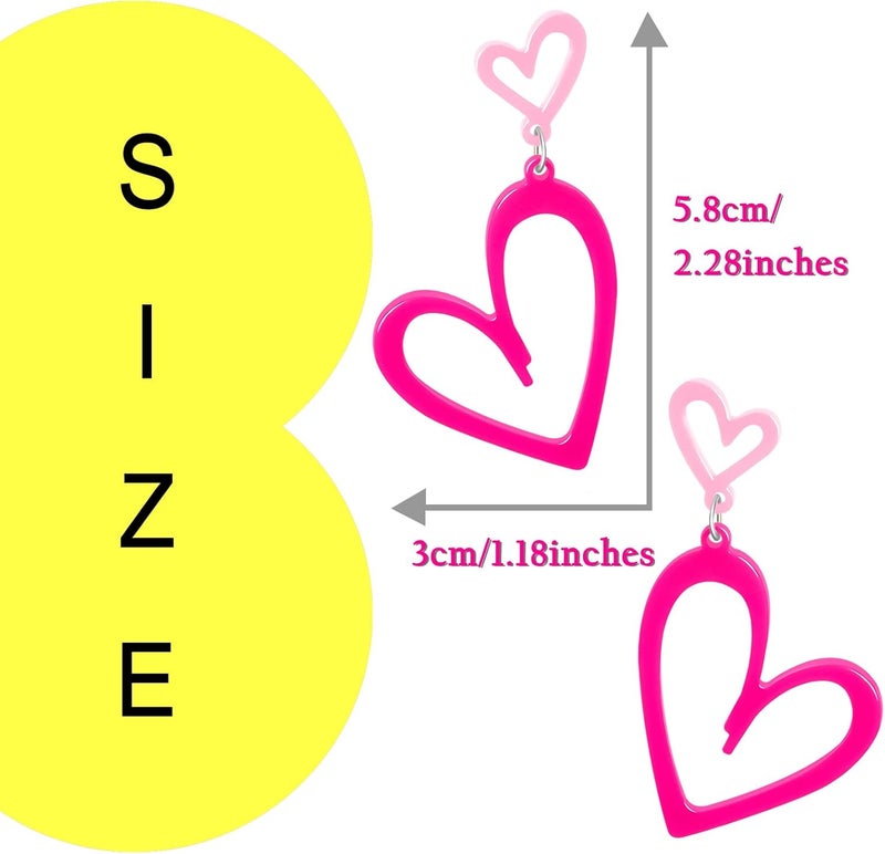 HOLYRY Neon Heart Earrings for Women Acrylic Neon Earrings 80s 90s Outfit for Women Glow Party Accessories Gifts Hot Pink Orange Green Yellow - Image 5